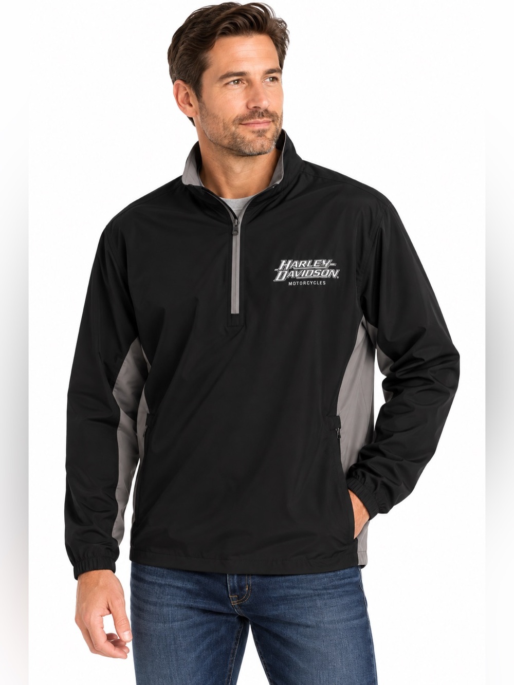 Harley-Davidson Mens L H-D Performance Half Zip Windbreaker Moto Biker Jacket